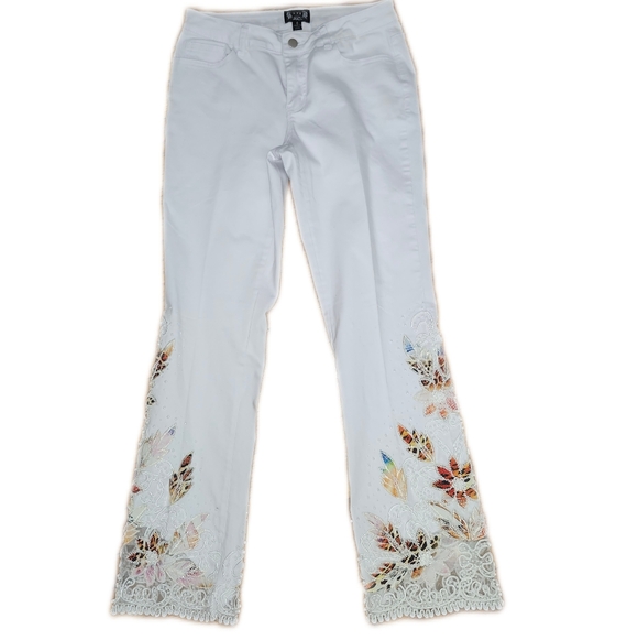 AZI New York White Straight Leg Pants, Heavily Beaded & Embellished, 6 - Picture 2 of 8